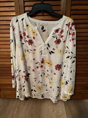 Van Heusen Cream Floral Tunic with Red & Yellow Blooms